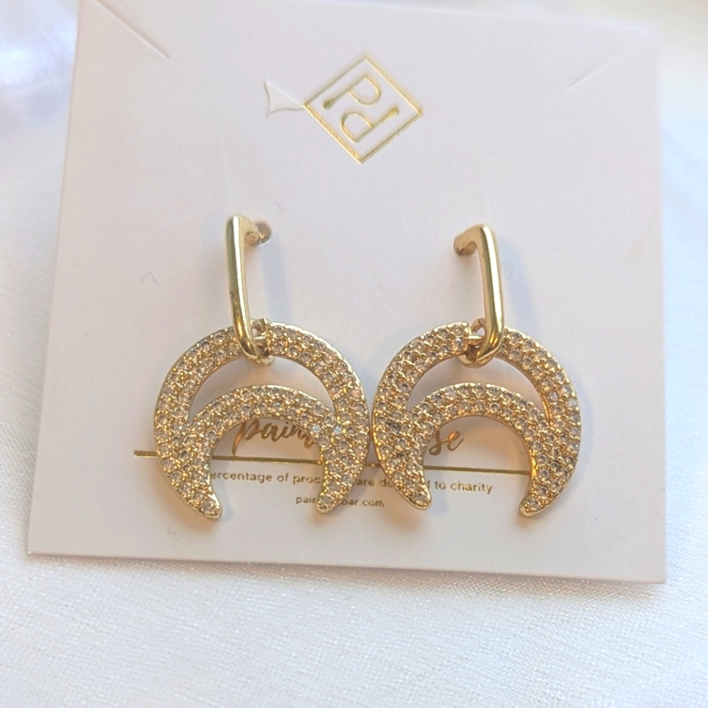Pave crescent drop earrings